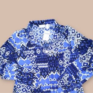 Zenergy Chico’s Blue Ikat Print Zip Jacket Women’s 0 Small Lightweight NWT
